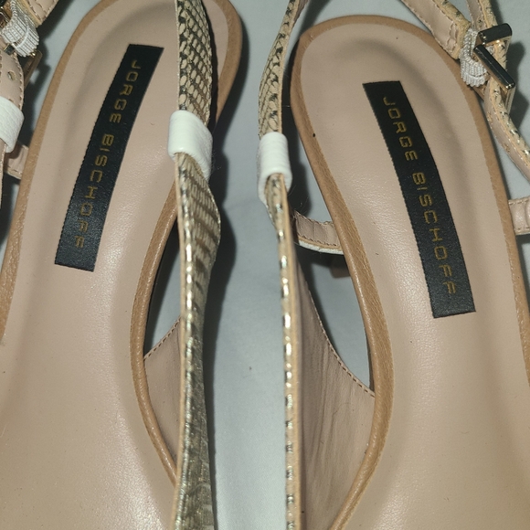 Jorge Bischoff Slingback Heels with Gold Accents sz 7 Brazil Made Stiletto Heel - Picture 3 of 8
